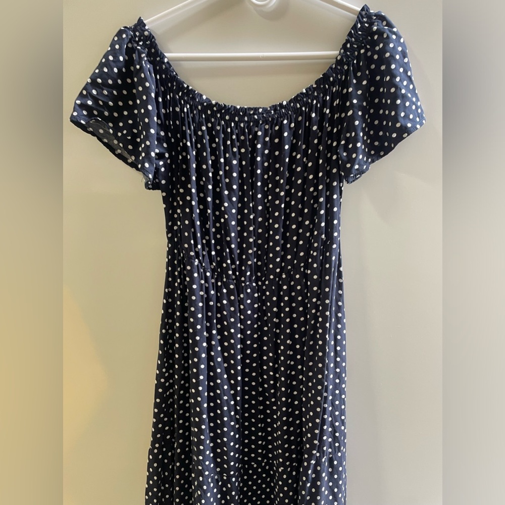 Off the shoulder black polkadot dress